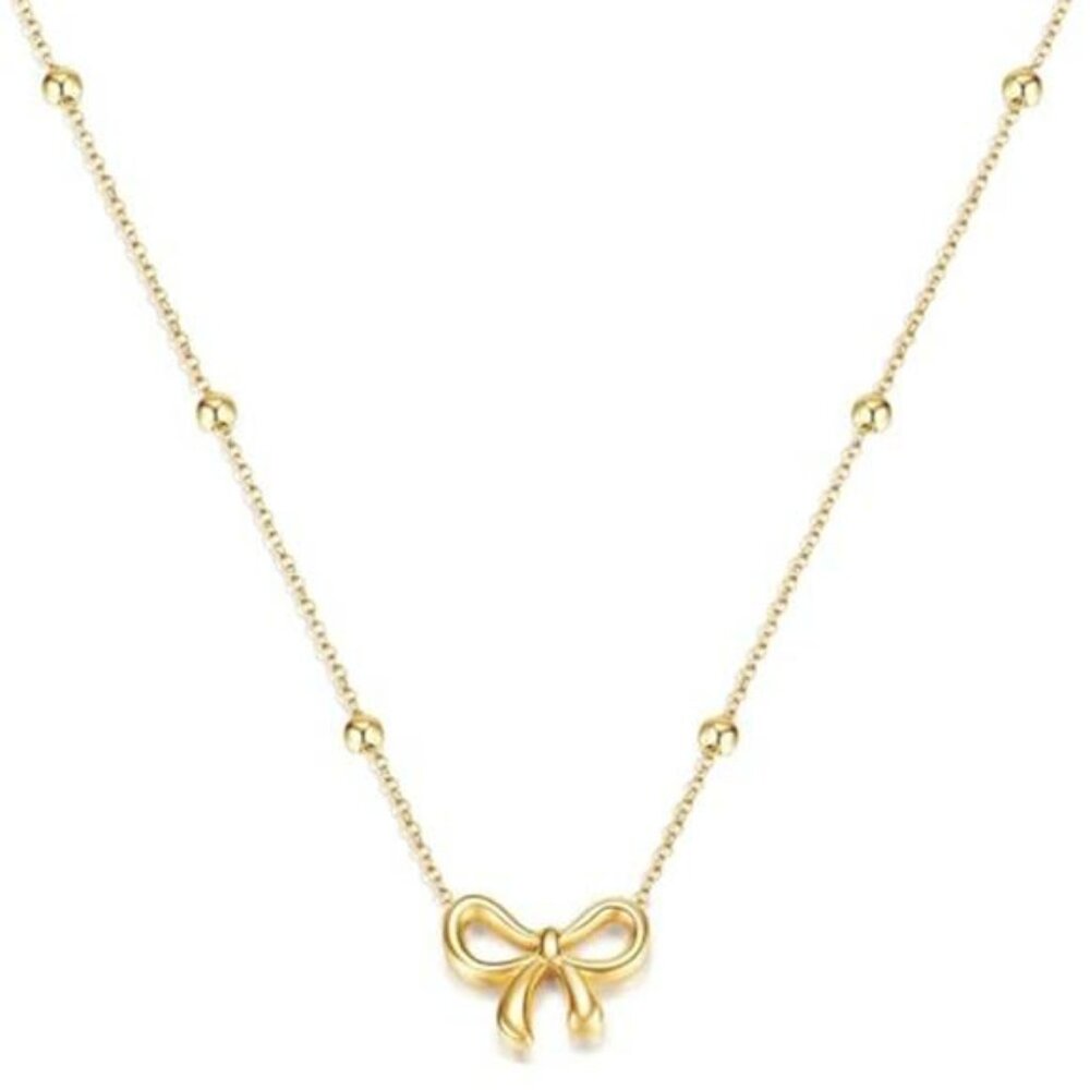 Bow Necklace Gold Necklace for Women 18K Dainty Gold Necklace Cute Small Tiny